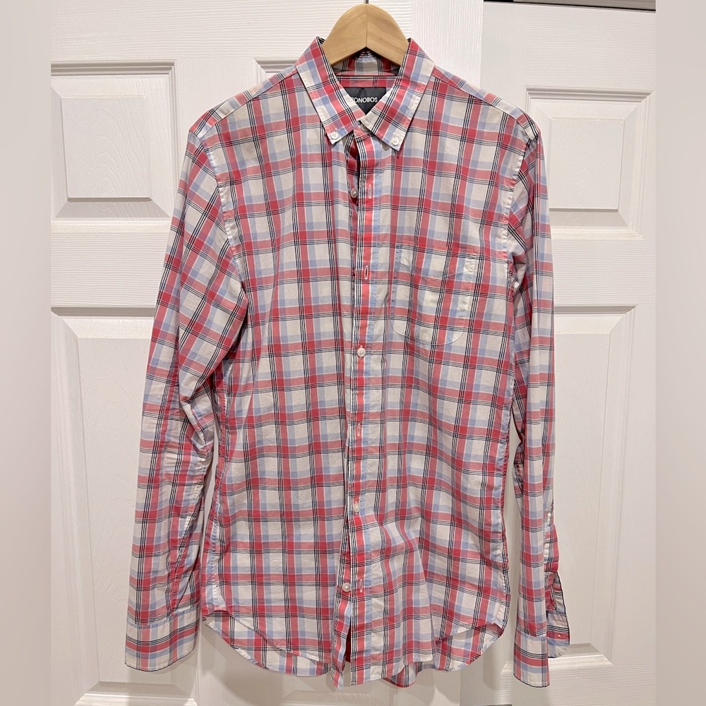 Bonobos Plaid Button Down Shift, Size Medium, Long